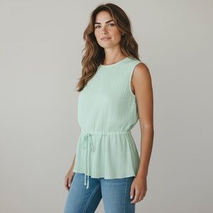 NEW Banana Republic Pleated Tank Top PETITE‎ Small Mint Green Sleeveless Blouse